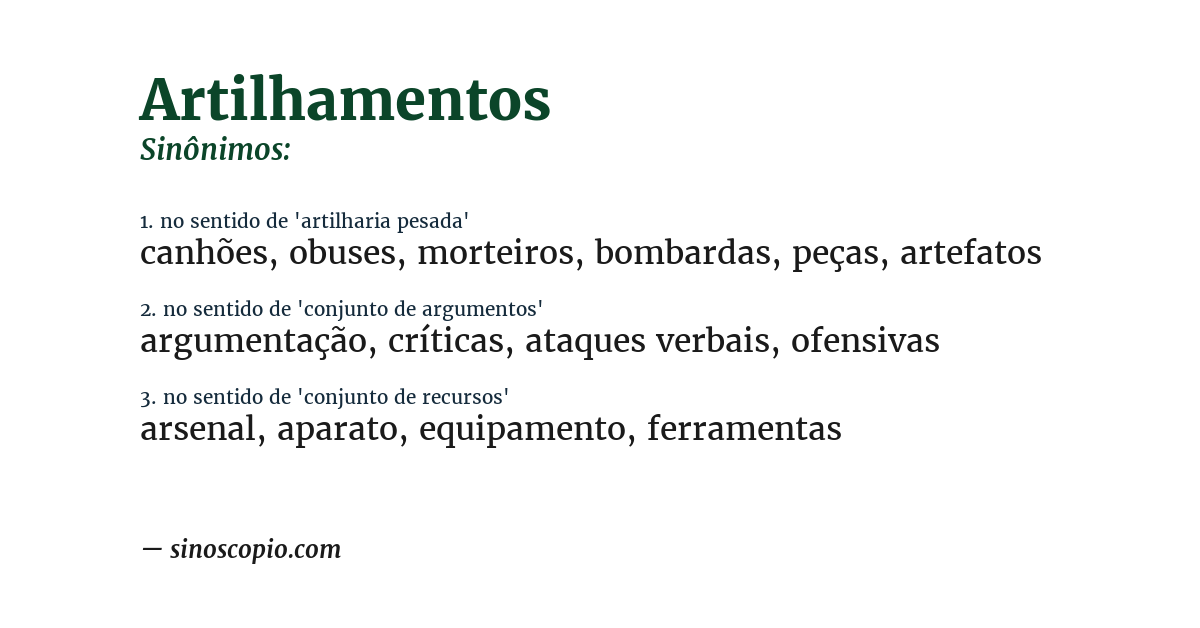 Sinônimo de artilhamentos