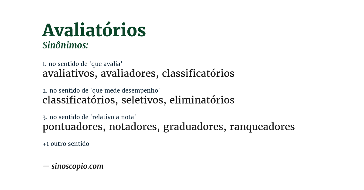 Sinônimo de avaliatórios