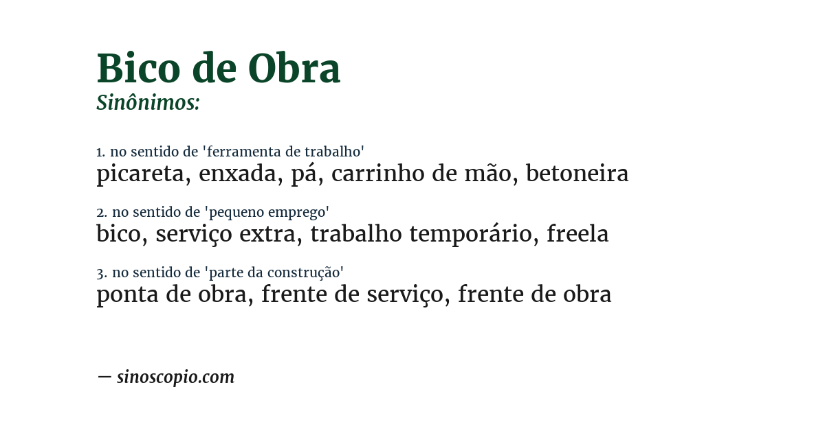 Sinônimo de bico de obra