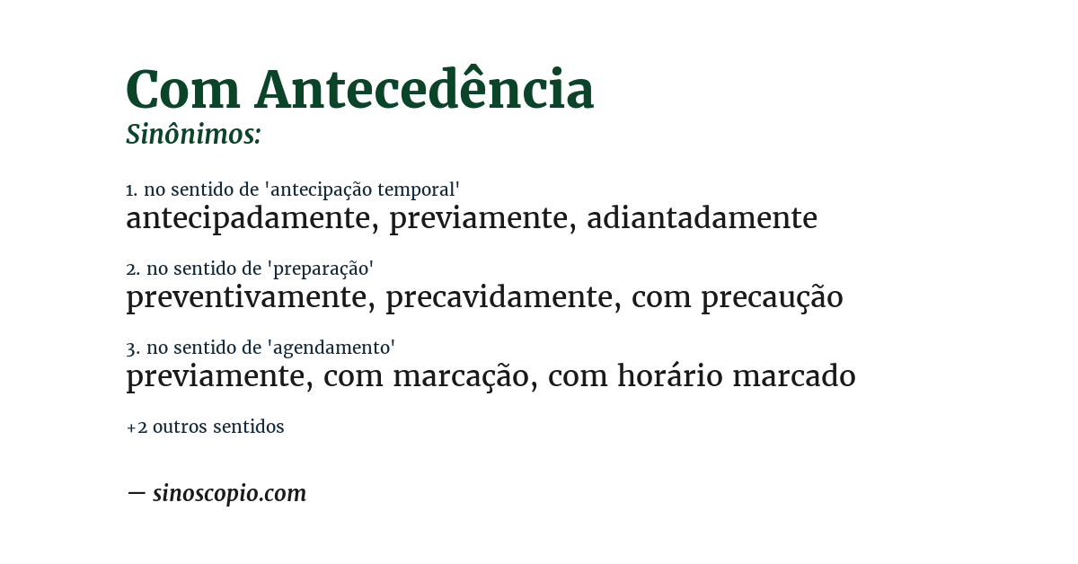 Sinônimo de com antecedência