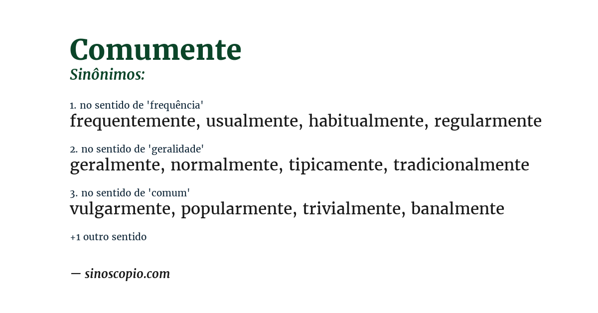 Sinônimo de comumente