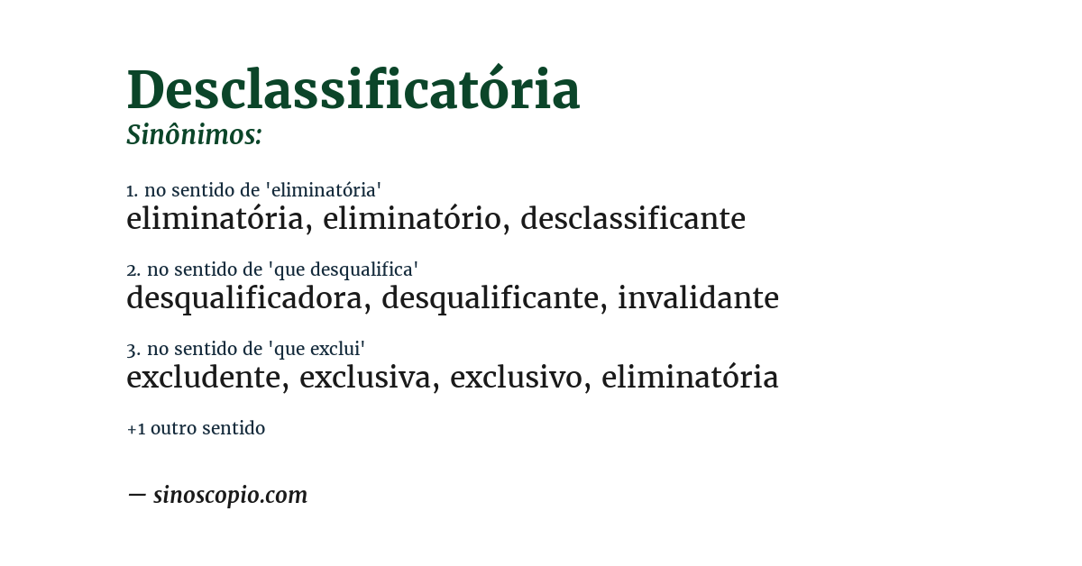 Sinônimo de desclassificatória