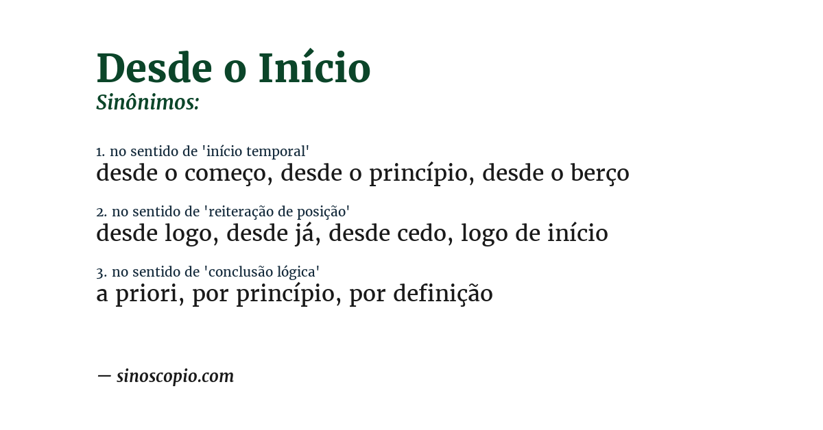 Sinônimo de desde o início
