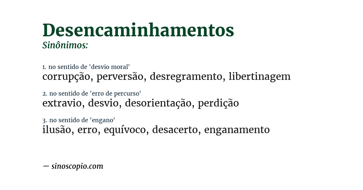 Sinônimo de desencaminhamentos