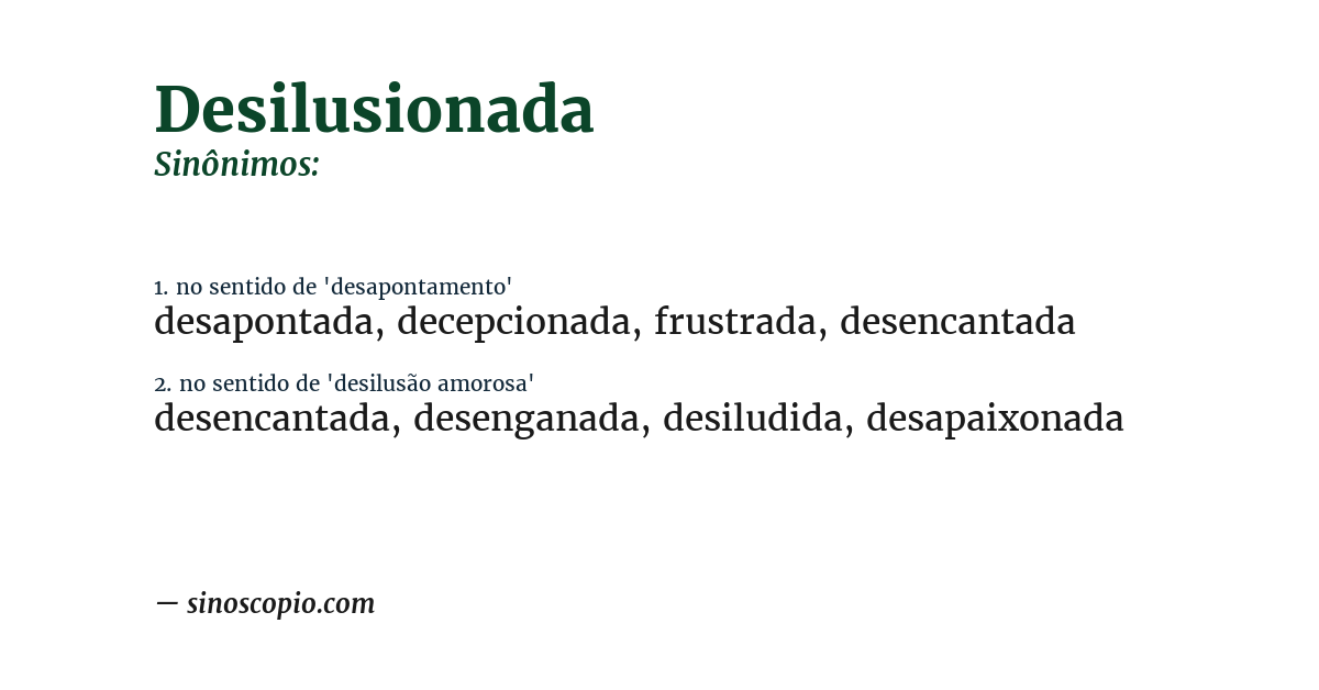 Sinônimo de desilusionada