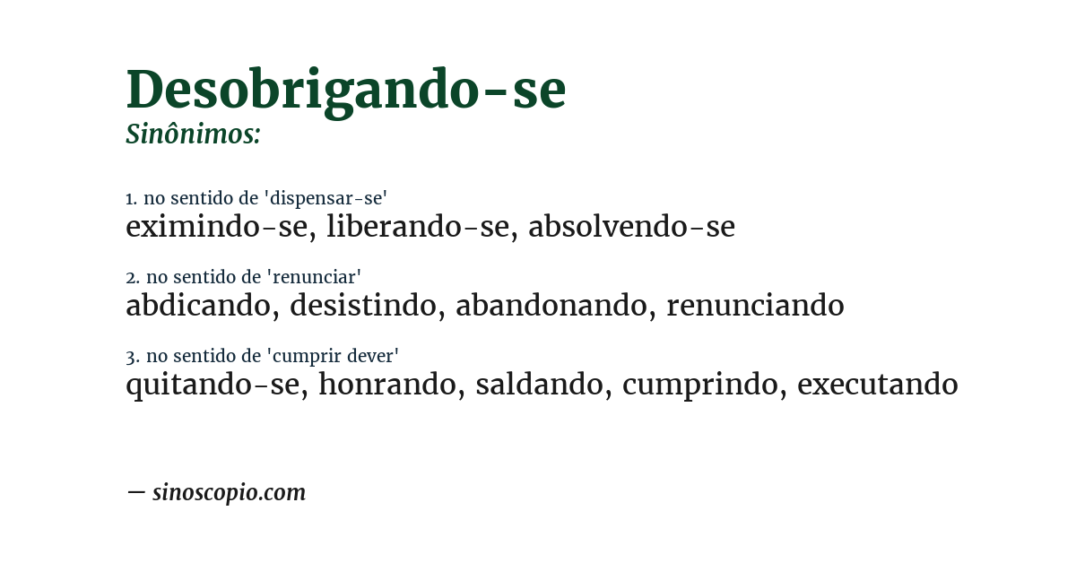Sinônimo de desobrigando-se