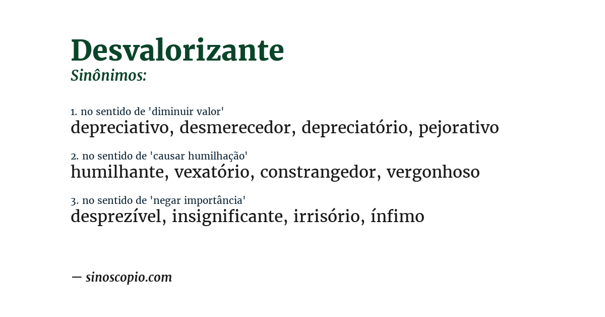 Sinônimo de desvalorizante
