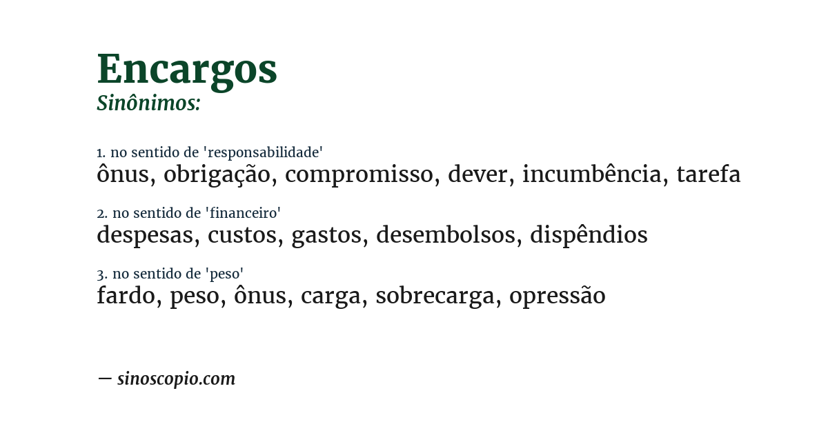 Sinônimo de encargos