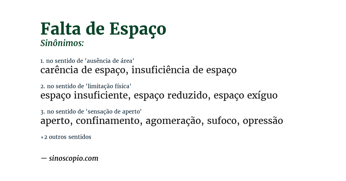 Sinônimo de falta de espaço