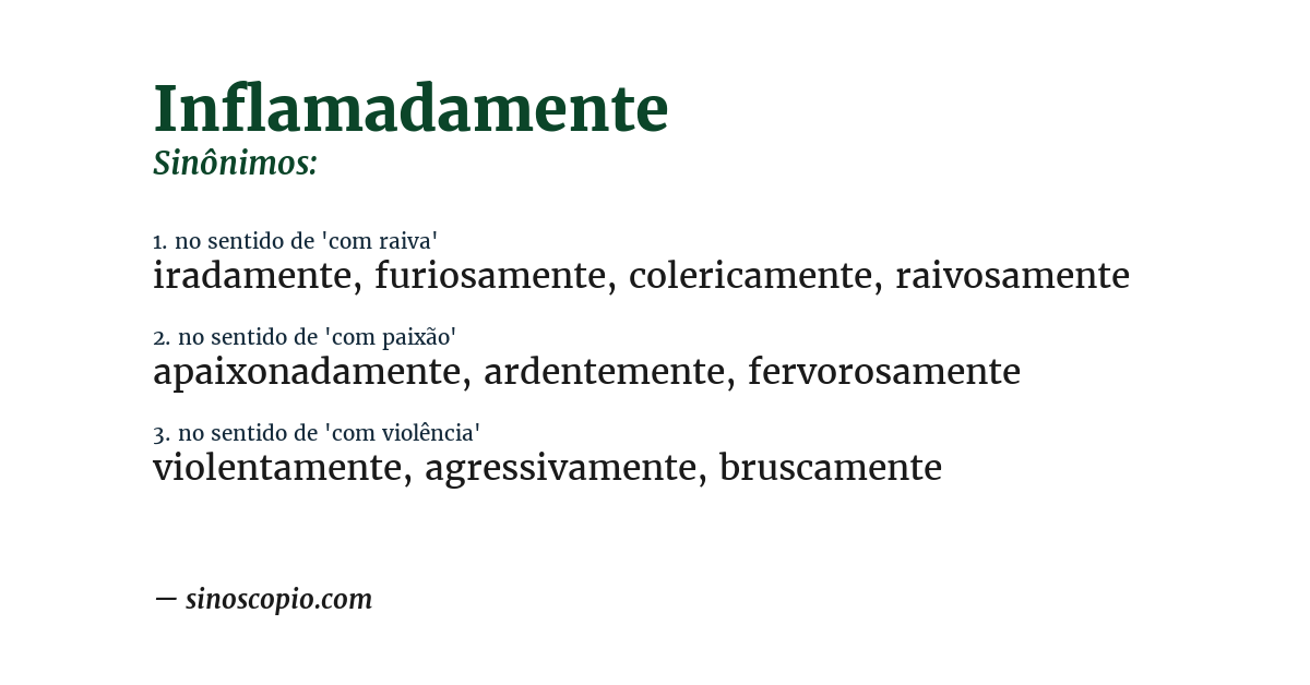 Sinônimo de inflamadamente