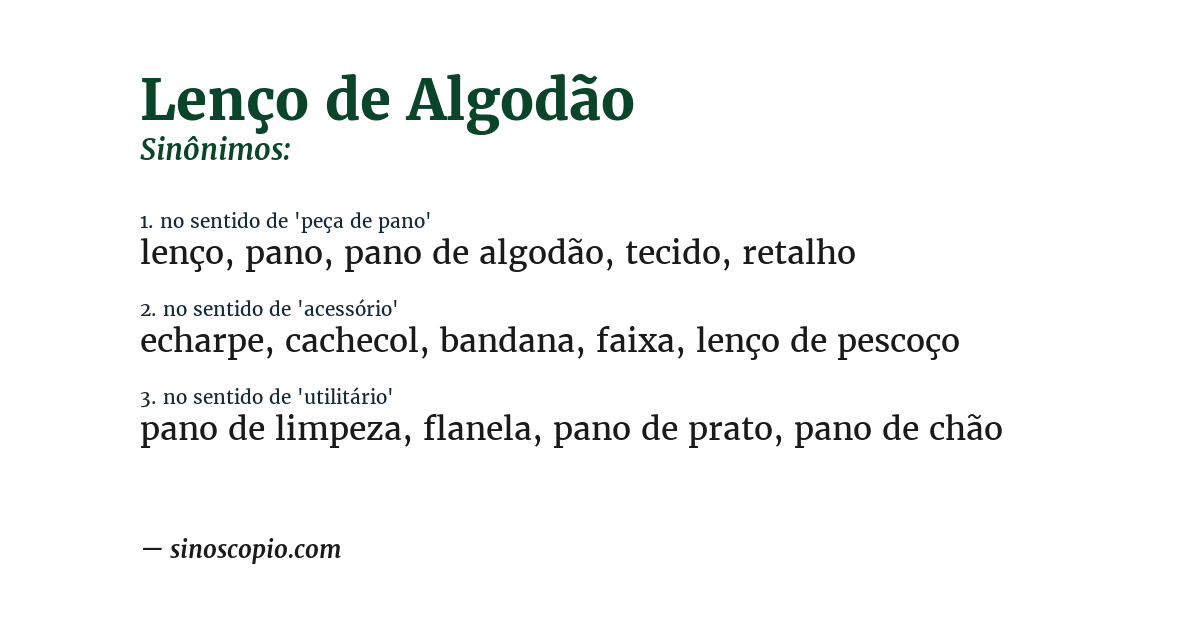 Sinônimo de lenço de algodão