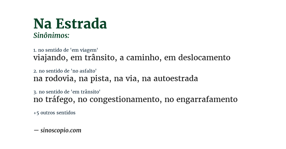 Sinônimo de na estrada