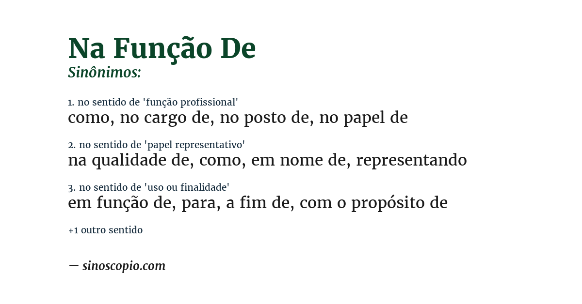 Sinônimo de na função de