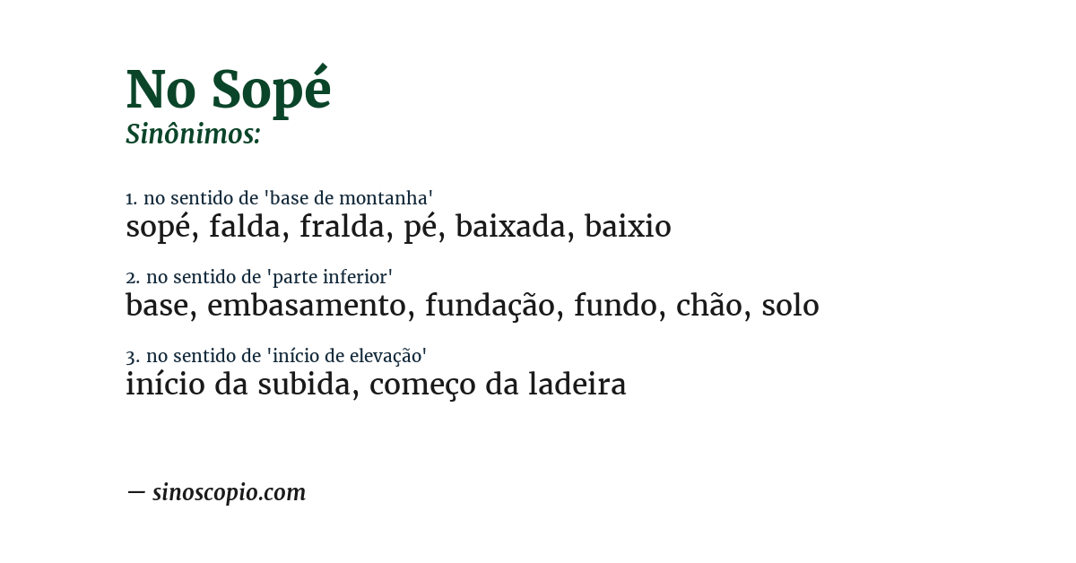 Sinônimo de no sopé