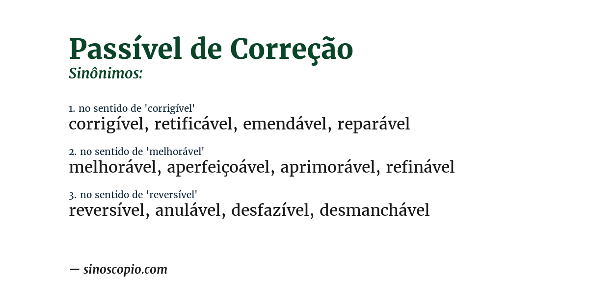 Sinônimo de passível de correção