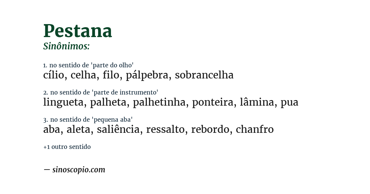 Sinônimo de pestana