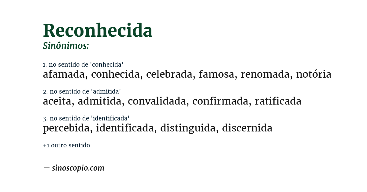 Sinônimo de reconhecida