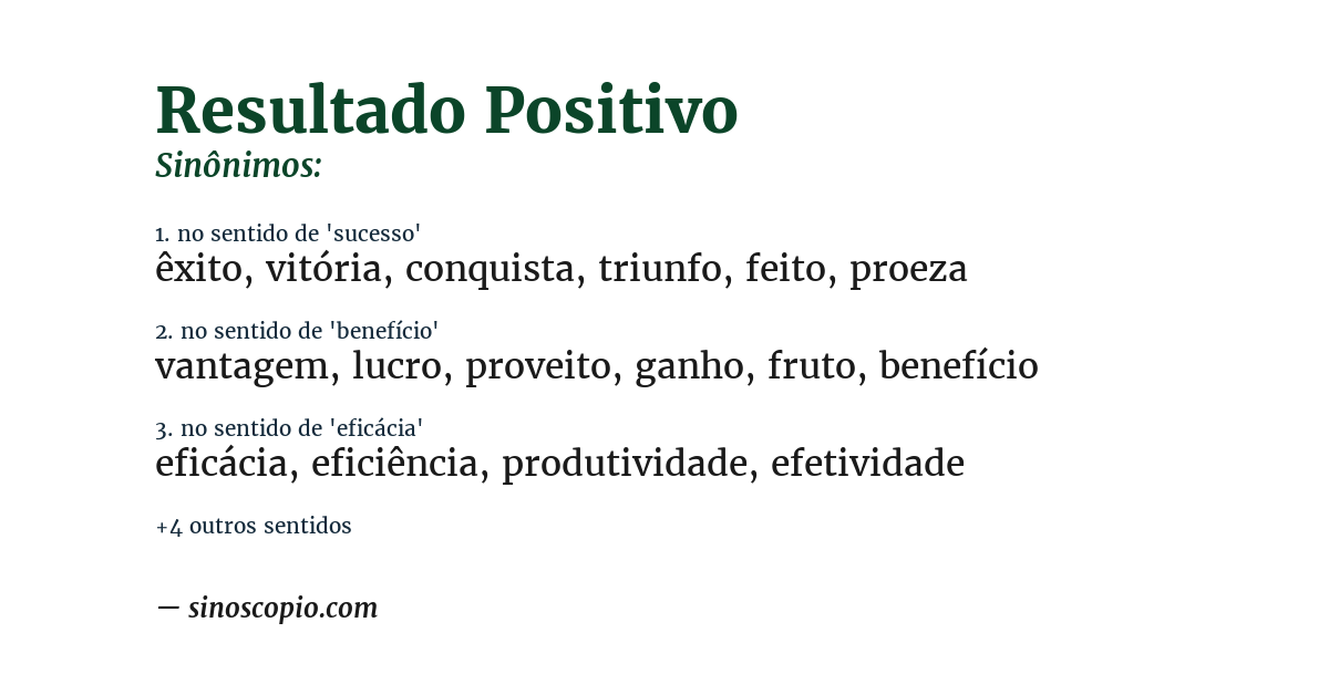Sinônimo de resultado positivo