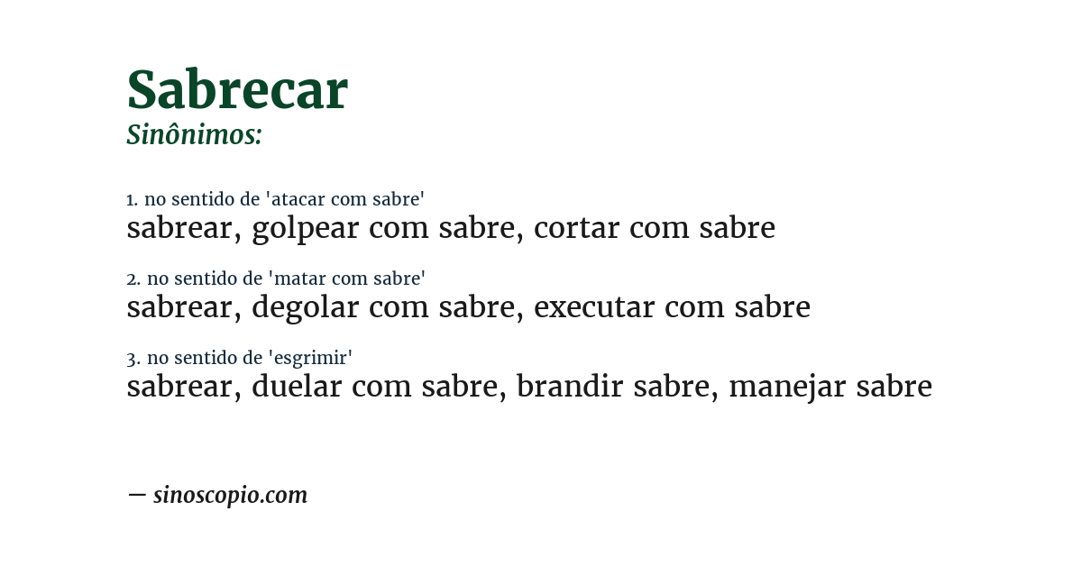 Sinônimo de sabrecar
