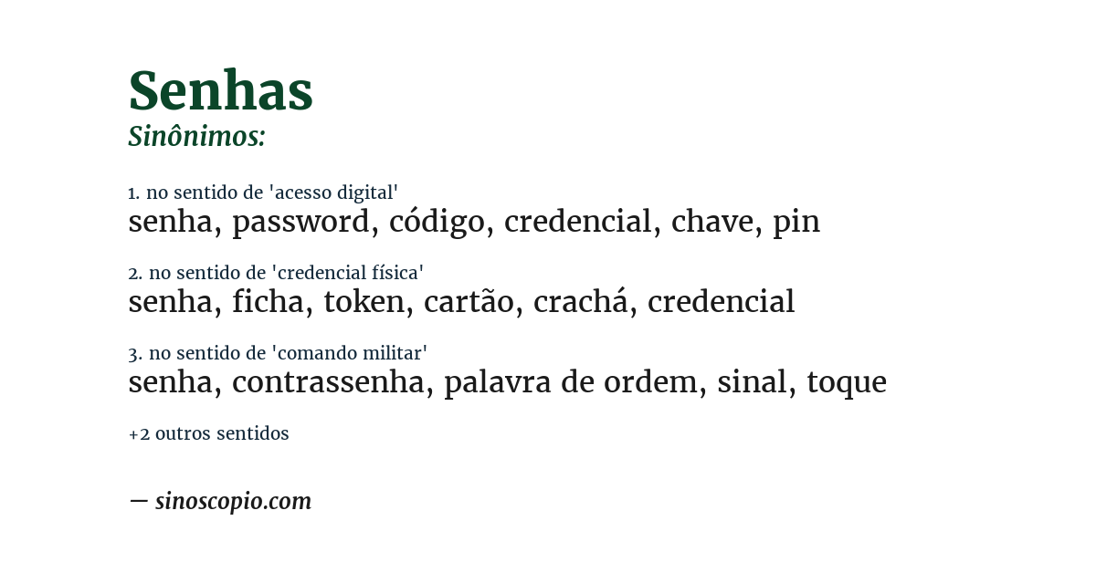 Sinônimo de senhas