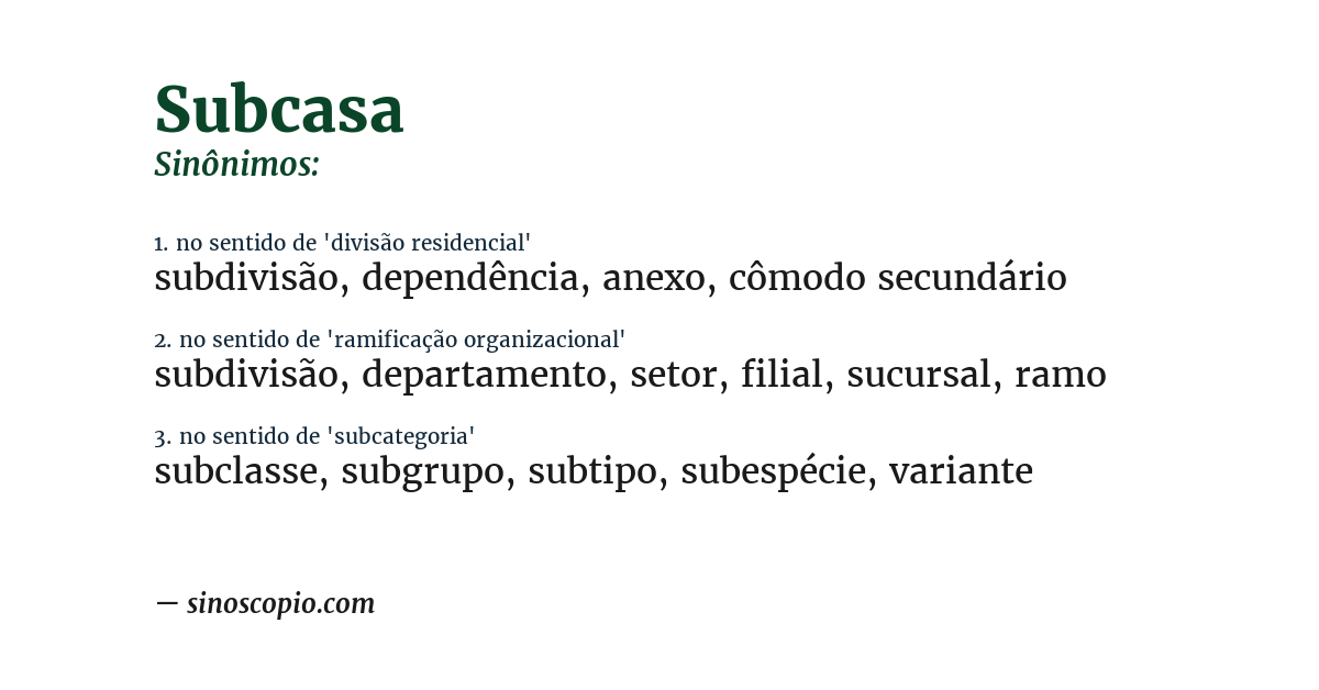 Sinônimo de subcasa