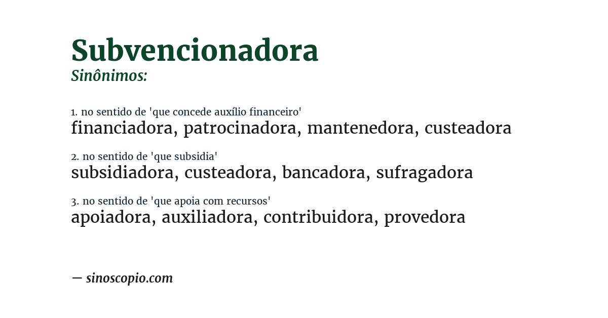 Sinônimo de subvencionadora