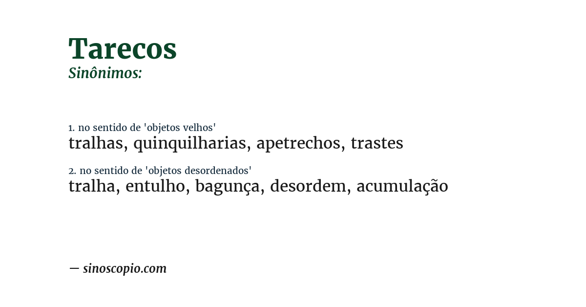 Sinônimo de tarecos