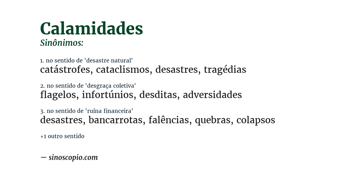 Sinônimo de calamidades