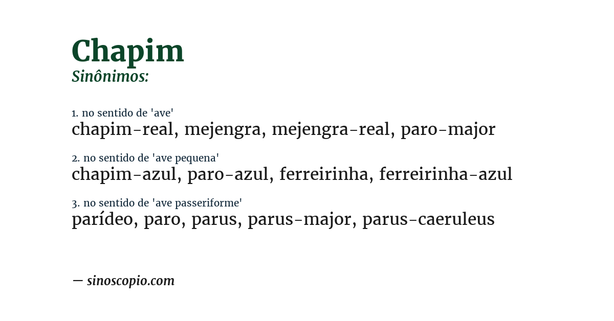 Sinônimo de chapim