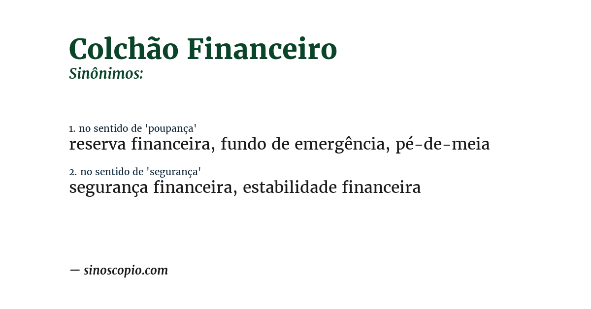 Sinônimo de colchão financeiro