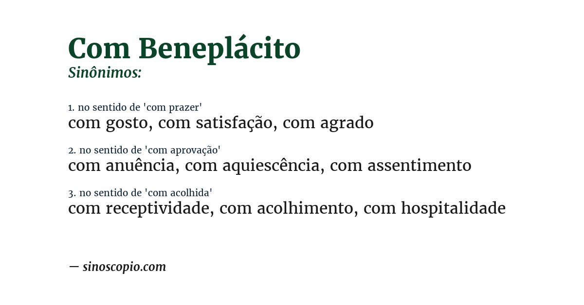 Sinônimo de com beneplácito