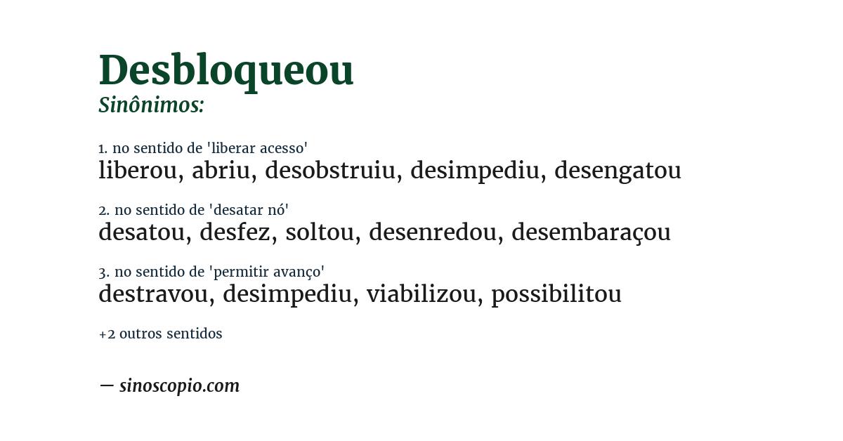 Sinônimo de desbloqueou