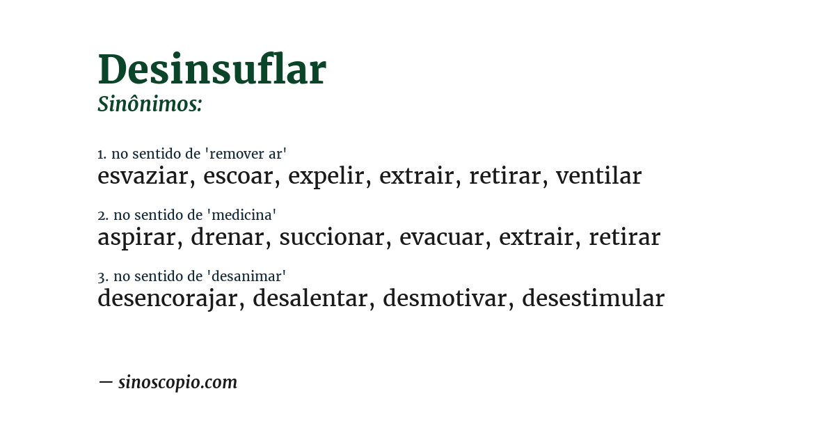 Sinônimo de desinsuflar