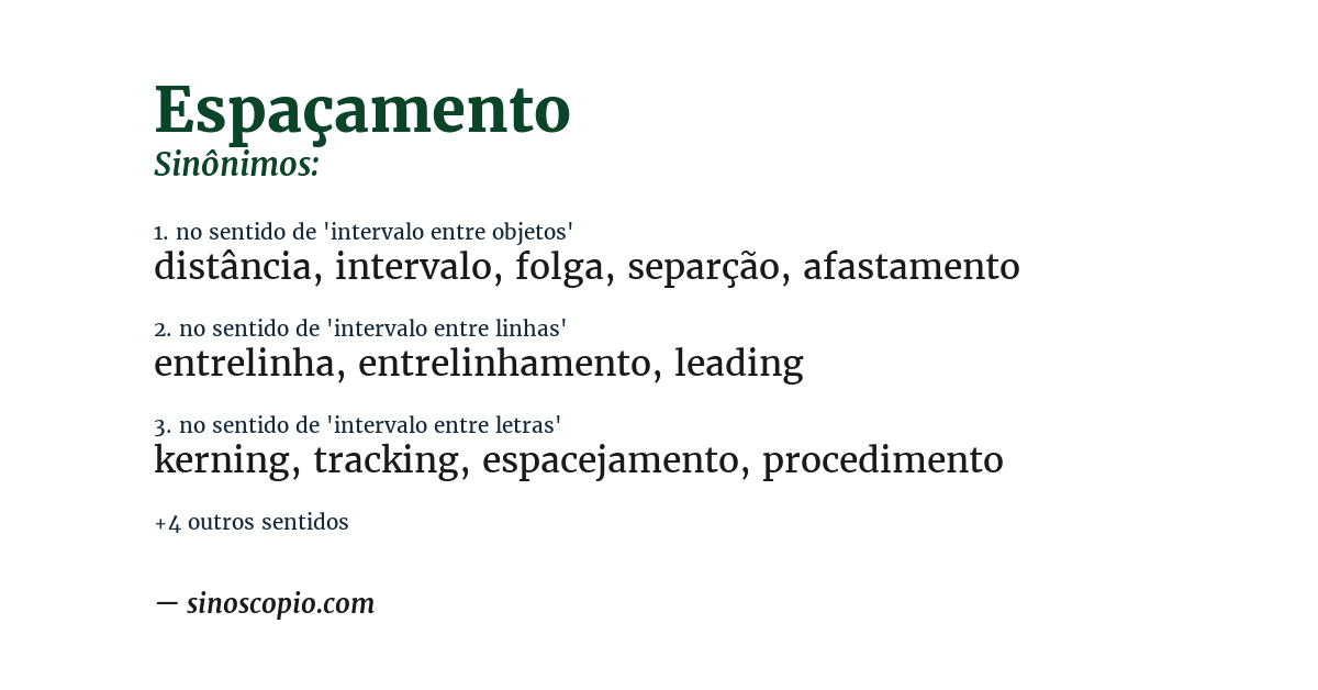 Sinônimo de espaçamento