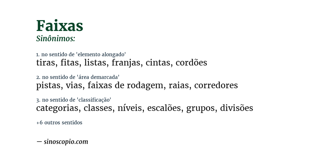 Sinônimo de faixas