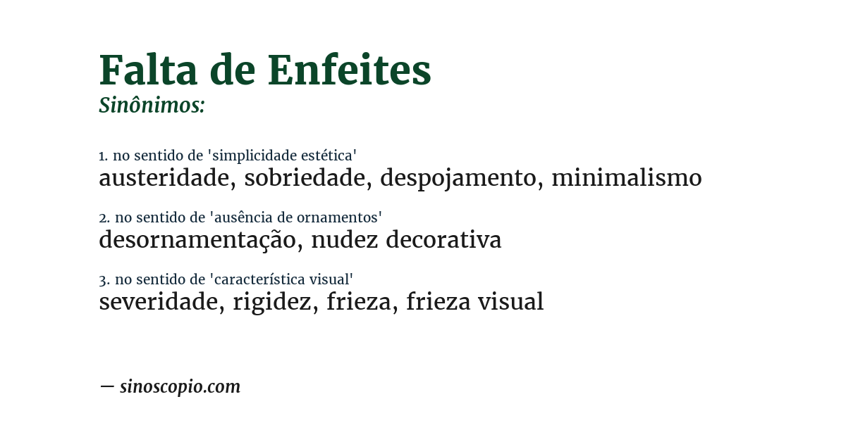 Sinônimo de falta de enfeites