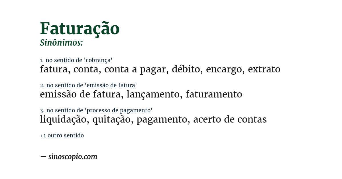 Sinônimo de faturação