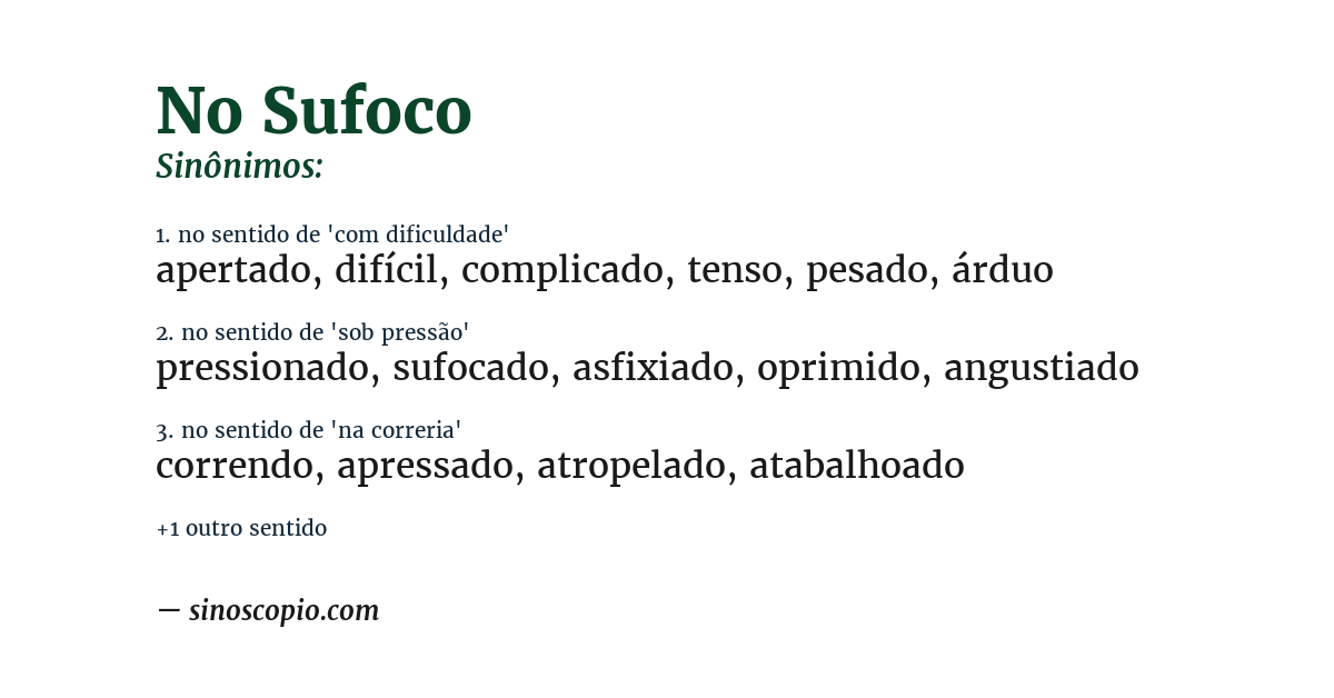 Sinônimo de no sufoco