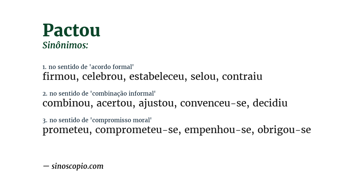 Sinônimo de pactou