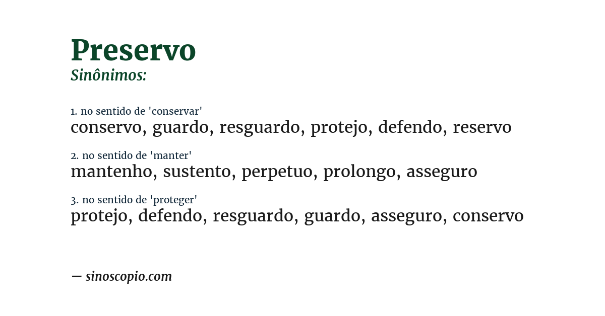 Sinônimo de preservo