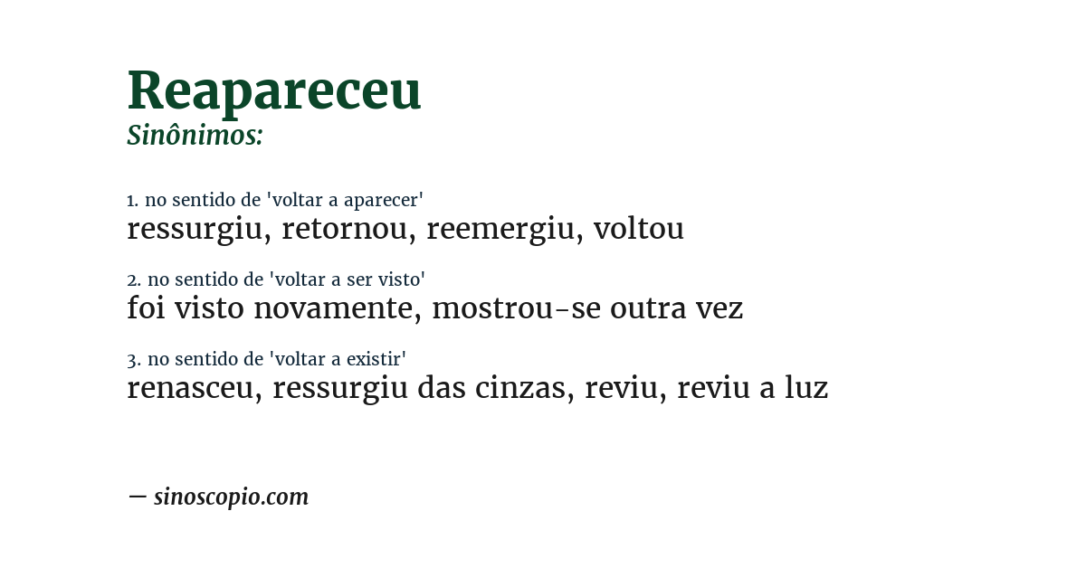 Sinônimo de reapareceu