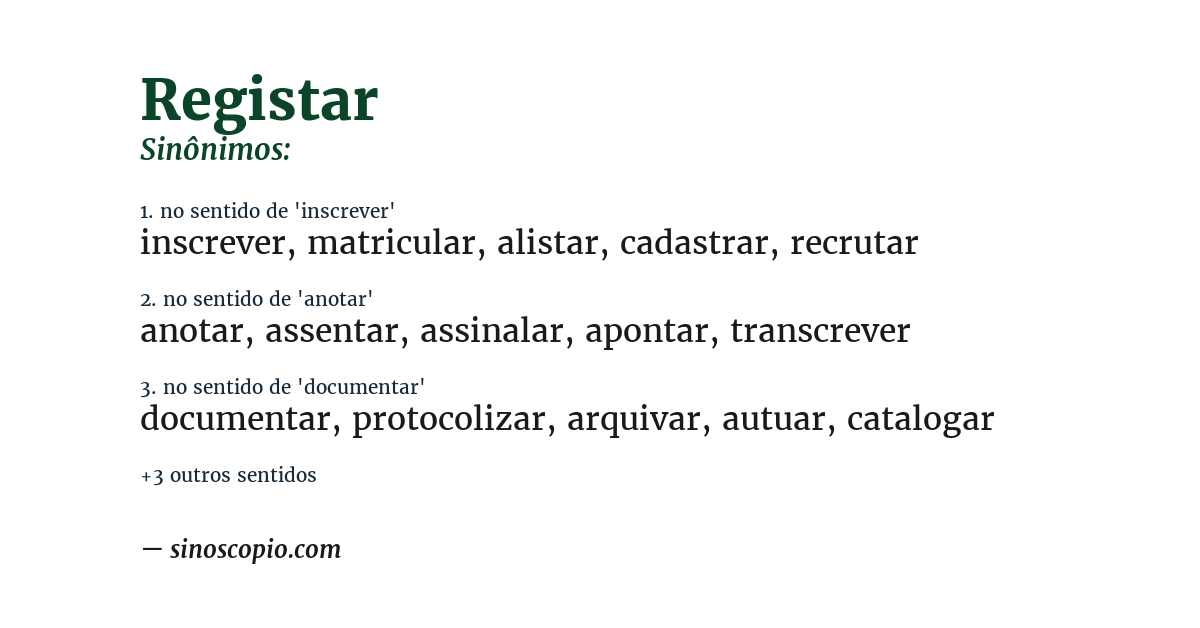 Sinônimo de registar