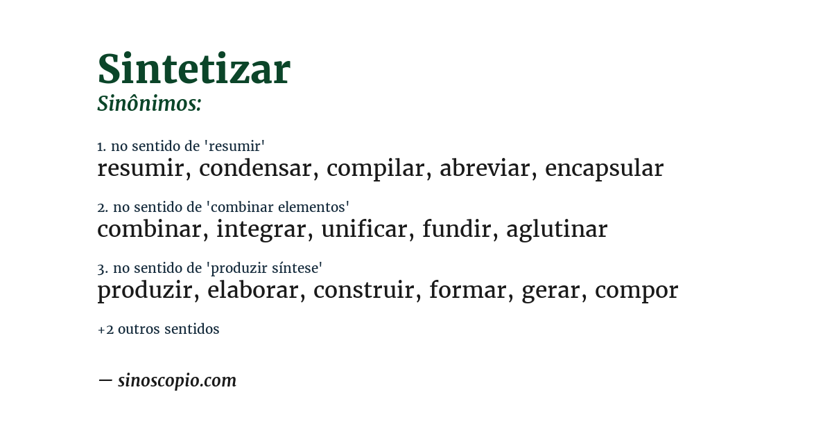 Sinônimo de sintetizar