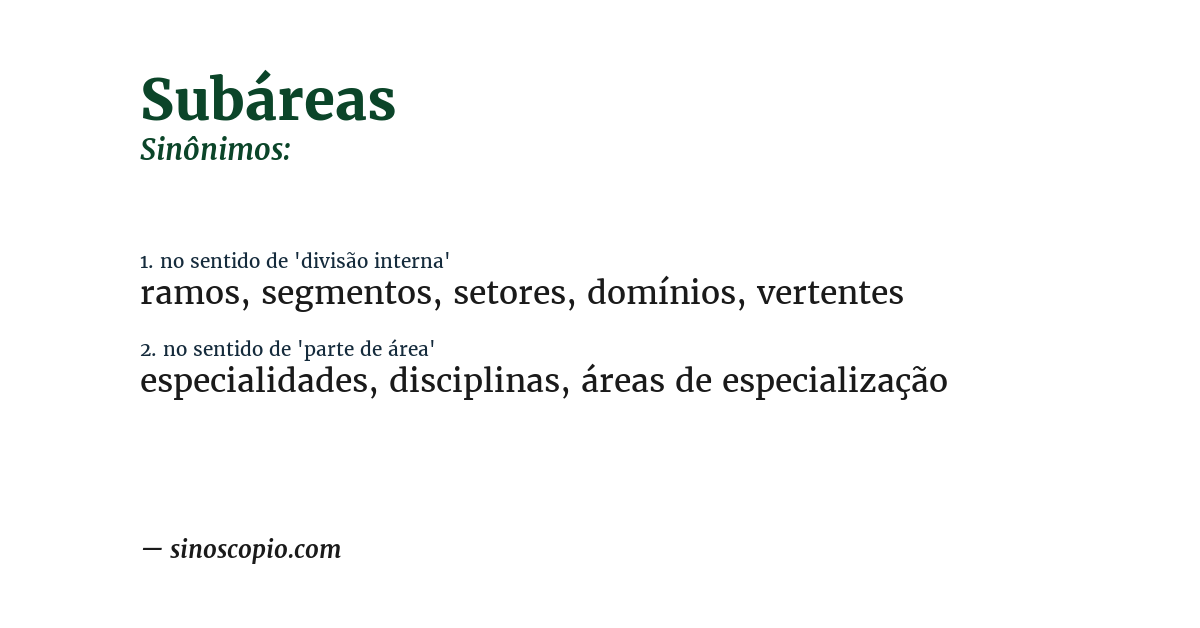 Sinônimo de subáreas