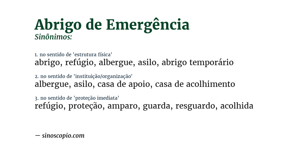 Sinônimo de abrigo de emergência
