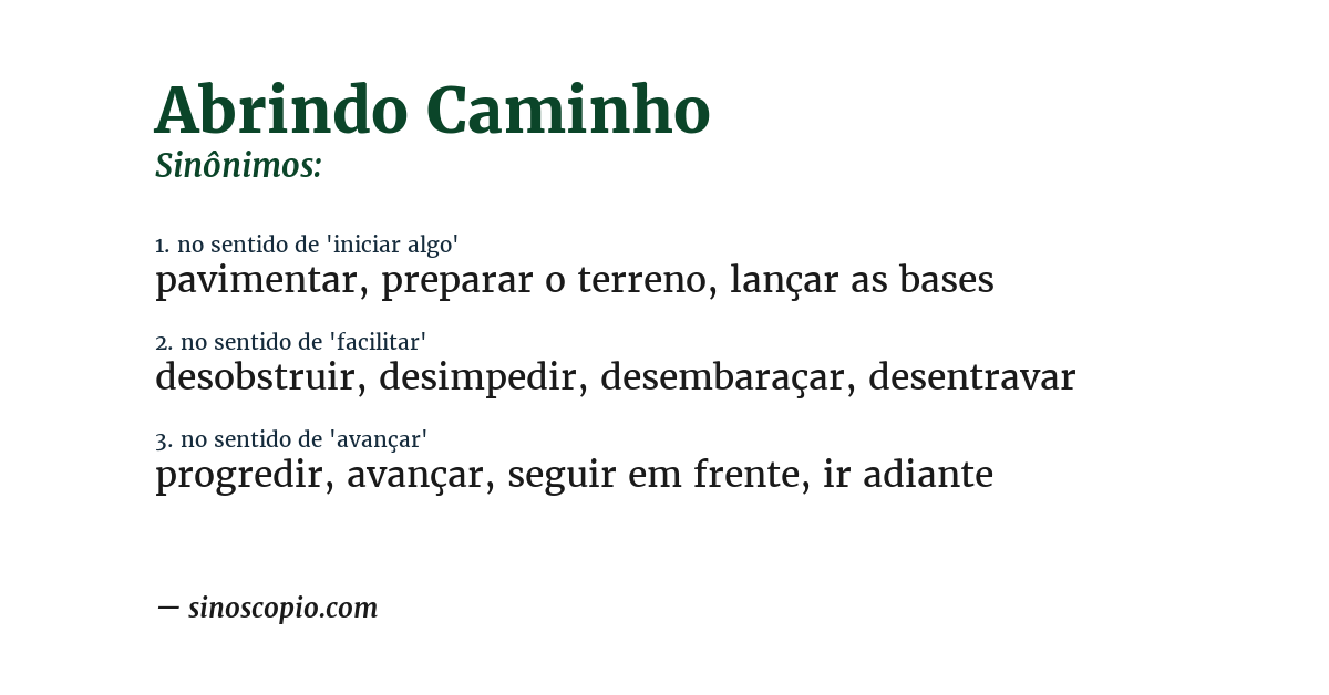 Sinônimo de abrindo caminho