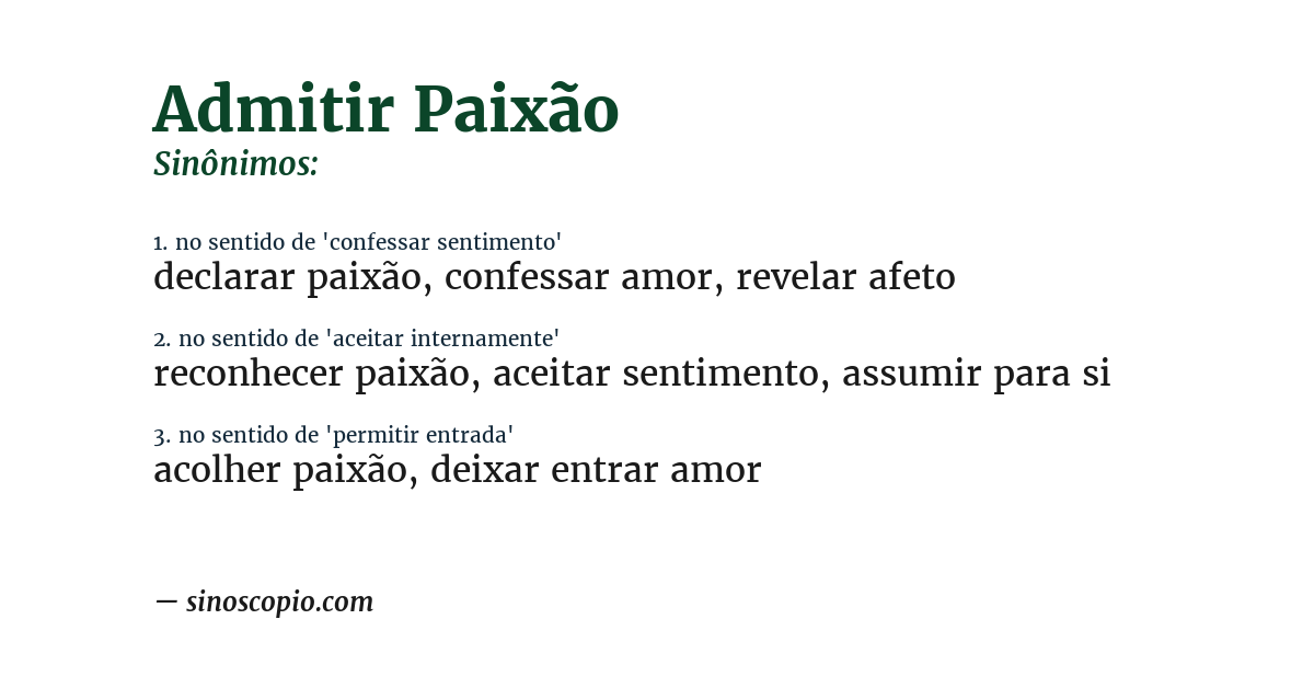 Sinônimo de admitir paixão
