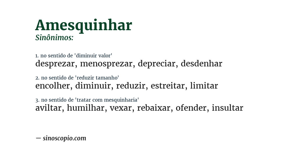 Sinônimo de amesquinhar