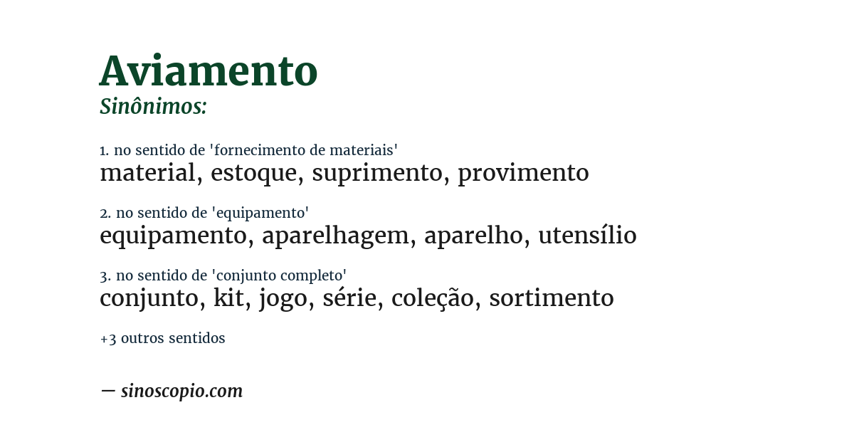 Sinônimo de aviamento