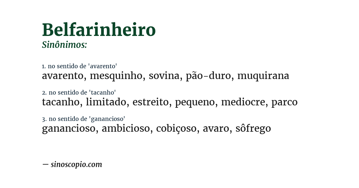 Sinônimo de belfarinheiro
